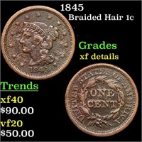 1845 Braided Hair Large Cent 1c Grades xf details