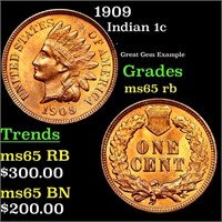 1909 Indian Cent 1c Grades GEM Unc RB