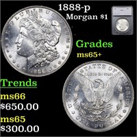 1888-p Morgan Dollar $1 Graded ms65+ By SEGS