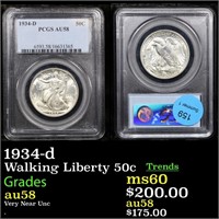 PCGS 1934-d Walking Liberty Half Dollar 50c Graded