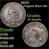 1833 Capped Bust Half Dollar 50c Grades xf details