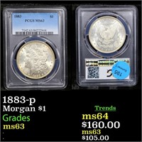 PCGS 1883-p Morgan Dollar $1 Graded ms63 By PCGS