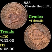 1833 Classic Head half cent 1/2c Grades vf details