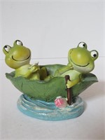 Frog Sweethearts in Leaf Boat Figurine