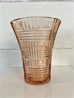 Vintage Hazel Atlas Pink Basket Weave Vase