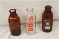 Lot of 3 Vintage Milk Bottles