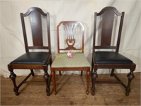 2 William & Mary Style Oak Chairs & 1 Boudior