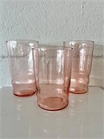 3 pink Depression glass drinking glasses