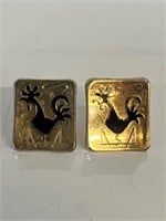 Vintage Gold Tone Black Rooster Cuff Links Anson