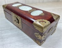 Asian Wood /Jade/ Brass Musical Jewelry Box