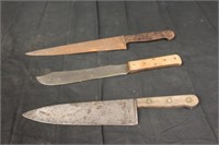 3 Old Straight Blade Knives