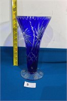 Vintage Bohemian Colbalt Blue Cut to clear Vase