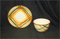 Collectilbe Vernonware Homespun Plate & Bowl