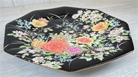 Shibata Chinaware Plate - Black w/Flowers - Japan