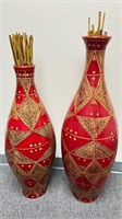 2 Red / Gold Vases with Reeds - Philippines