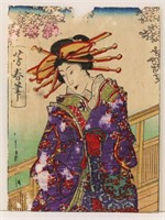Woman in Purple Dress Woodblock Print