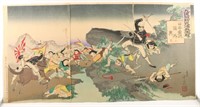 Shinsai Toshimitsu Sino War Triptych Woodblock