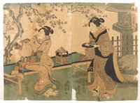 Utagawa Yoshifusa Tea House Woodblock Print