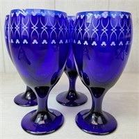 4 Disney Cobalt Blue Wine Glasses