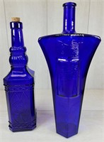 2 Cobalt Blue Bottles - Himark Corked / Unbranded