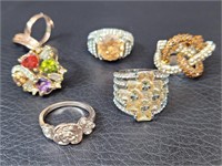 6 Costume Jewelry Rings Sizes 4,7,& 7.5