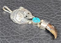 Sterling Silver/Turquoise Bear w/Claw Pendant