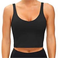 Along-Fit Cropped Tank, Black, Small