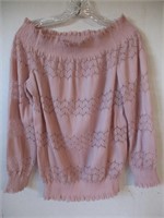 Women's Ribbed Lace Shirt, Pink