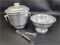 Vintage Aluminum Bucket, Tongs & Puralum Bowl