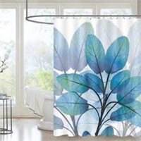 Fabric Shower Curtain, Blue Design w/ Hooks