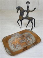 Etruscan Bronze Horse & Copper Dish Israel