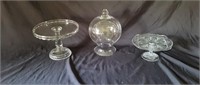2 Vintage Pressed Glass Cake Stands, Glass Dome