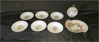 Hand Painted Porcelain Ashtray, Bowls, Cup, Saucer