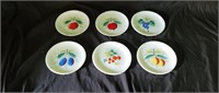 6 Milk Glass Hand Painted Fruit Plates