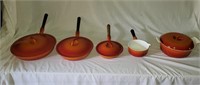 Vintage Descoware Cast Iron Flame Orange Pans