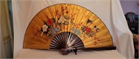 Large Oriental Hand Painted Fan Wall Hanging
