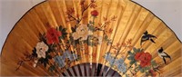 Large Oriental Hand Painted Fan Wall Hanging