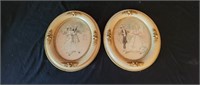 2 French Wood Oval Frames with Prints