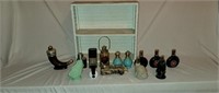 Vintage Avon Bottles and Wicker Shelf