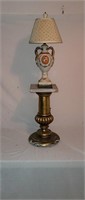 Gilded Wood Marble Top Pedestal, Porcelain Lamp
