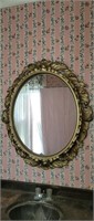 39" x 34" Antique Wood Gilded Oval Wall Mirror