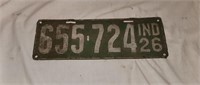Vintage 1926 Indiana License Plate