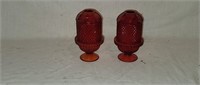 2 Viking Glass Ruby Red Diamond Point Fairy Lamps