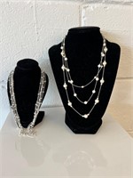 2 multi strand necklaces silver tone