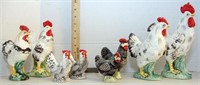 4 pairs of rooster and hen ceramic figures