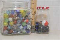 jar with mixed glass marbles:agate, Cat's Eye, etc