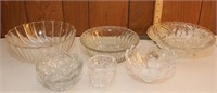 5 pattern glass bowls, 6" crystal bowl;