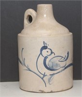 "Blue Bird" decorated stoneware jug
