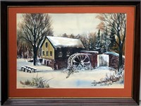 Old Mill in Winter, framed print of water color