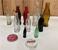 10 mini bouteilles + 2 bouchons vtg Coca Cola